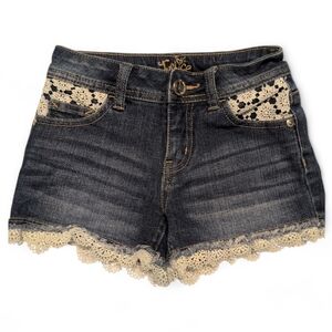 Justice Denim Skorts with Cream Lace Trim